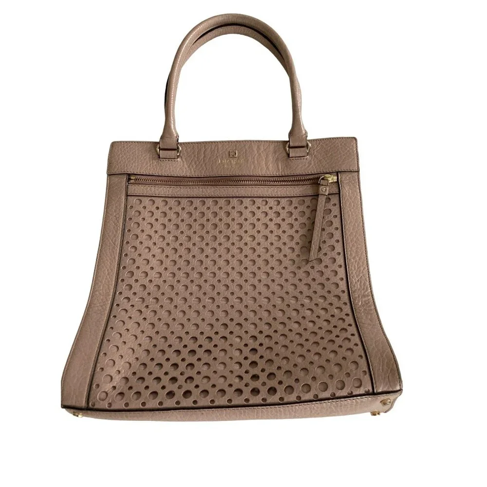 Kate Spade Taupe Leather Lynne Perri Lane Bubbles Tote Handbag